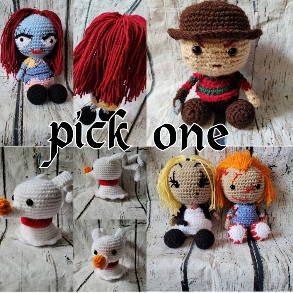 Crochet Halloween horror theme plushies